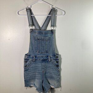 Womens Judy Blue Distressed Denim Short Overalls S Stretch Raw‎ Hem